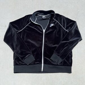 Womens girls Nike air black velour zip up track jacket white accent soft smooth